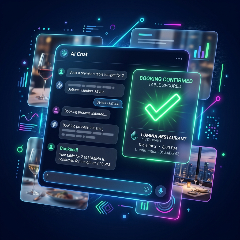 AI Execution Mockup depicting a prompt confirming a venue booking