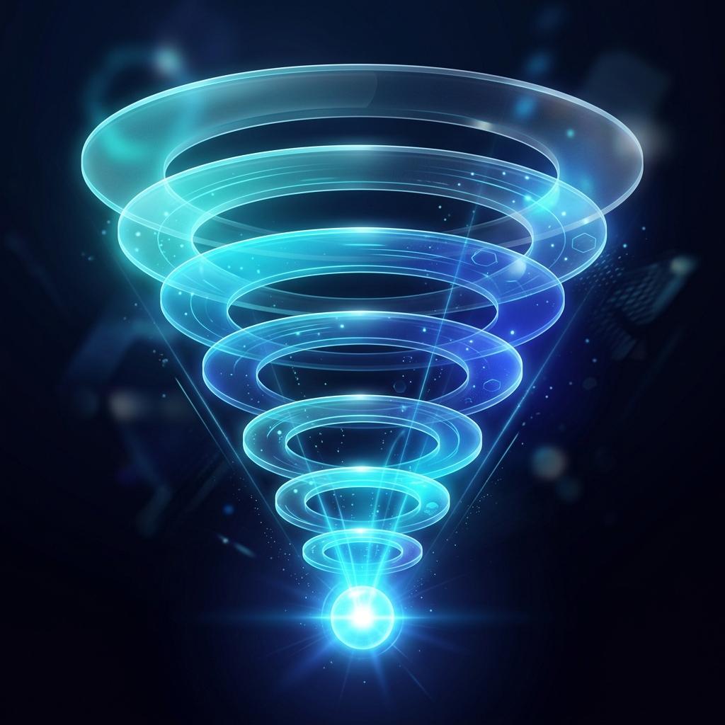 Compressed AI conversion funnel illustration